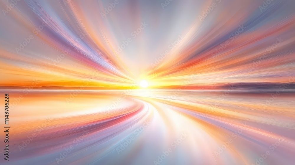 Obraz premium A vibrant sunset radiates warm colors across a serene landscape, creating a sense of tranquility and beauty. The image evokes feelings of peace and reflection.