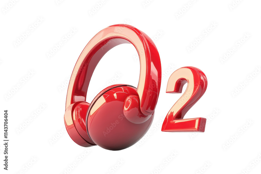 Fototapeta premium A vibrant red headphone design captures attention with a bold number two alongside it