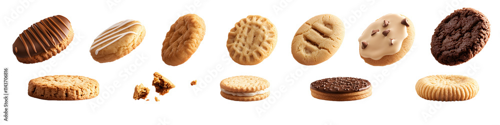 Assorted Cookies Isolated on White Background, Delicious Treats, Sweet Snacks, Bakery Products, Pastries, Confectionery, Biscuits, Delectable, Yummy, Sweet, Tasty Assorted Cookies Isolated on White Background, Delicious Treats, Sweet Snacks, Bakery Products, Pastries, Confectionery, Biscuits, Delectable, Yummy, Sweet, Tasty