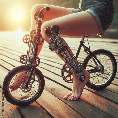 Bicycle Legs A person s legs replaced with bicycle wheels comple photo