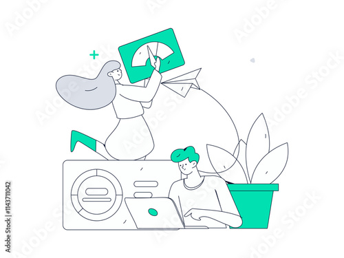 Flat vector illustration of business people operating work scene
