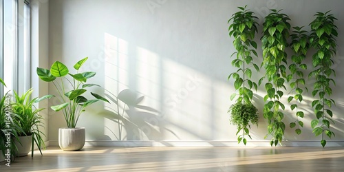 Sunlight Illuminates Lush Indoor Plants in a Minimalist Room Setting