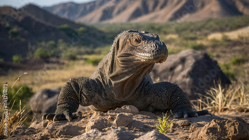 Komodo is on the ground. Indonesia. Komodo National Park. photo