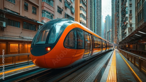 Wallpaper Mural Modern train in an urban setting with tall buildings. Torontodigital.ca