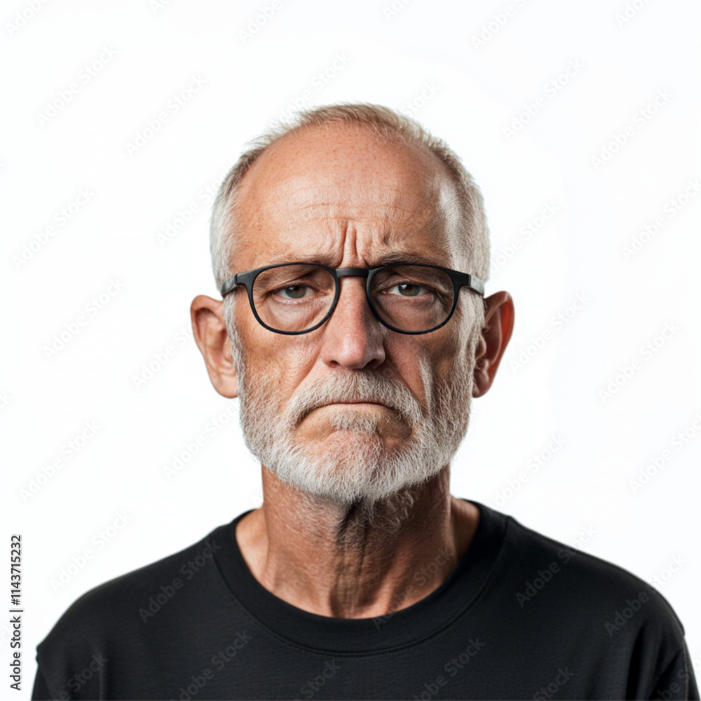 60 year old Male looking grumpy. Isolated, white background. 60 year old Male looking grumpy. Isolated, white background.
