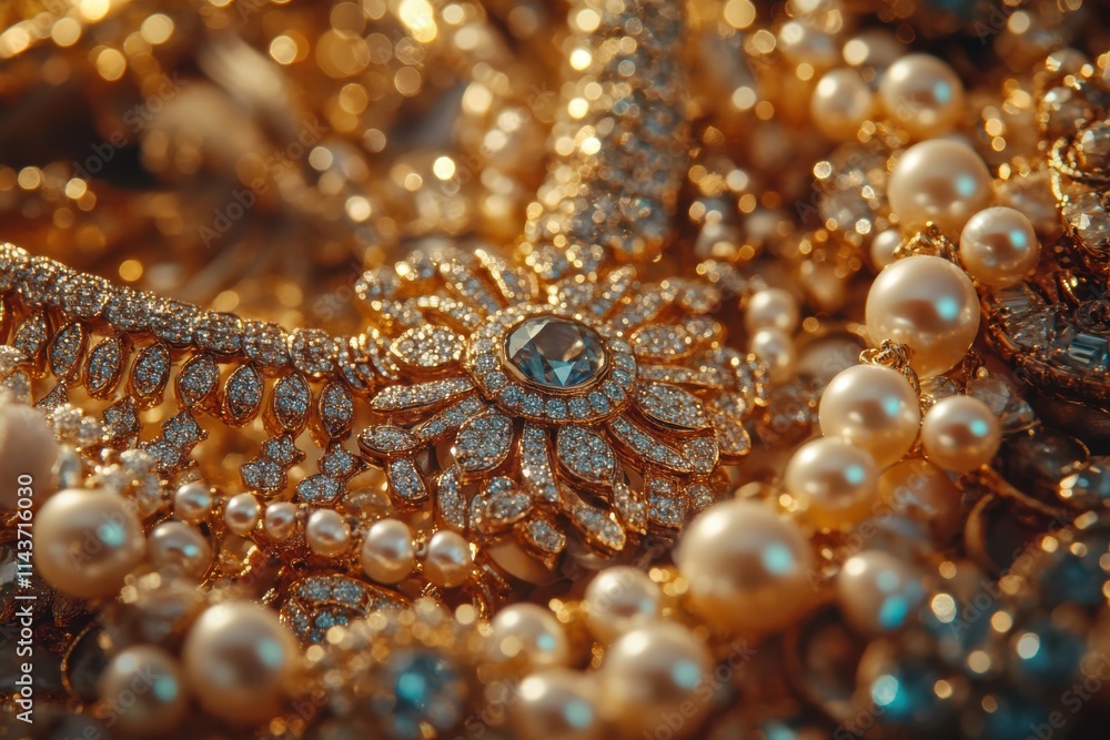 A close-up view of a luxurious pile of gold jewelry including necklaces A close-up view of a luxurious pile of gold jewelry including necklaces