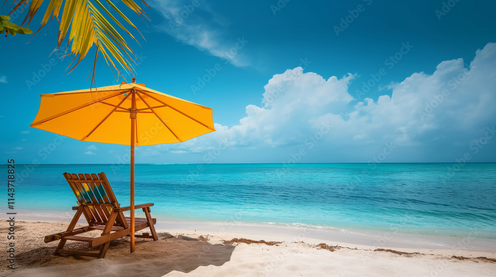 Fototapeta premium beach with umbrella and chairs