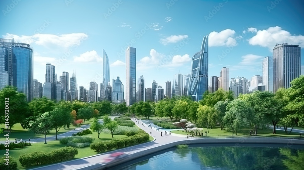 Fototapeta premium Eco-friendly building in the modern city Sustainable glass office building