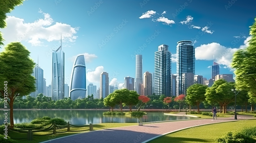 Eco-friendly building in the modern city Sustainable glass office building Eco-friendly building in the modern city Sustainable glass office building