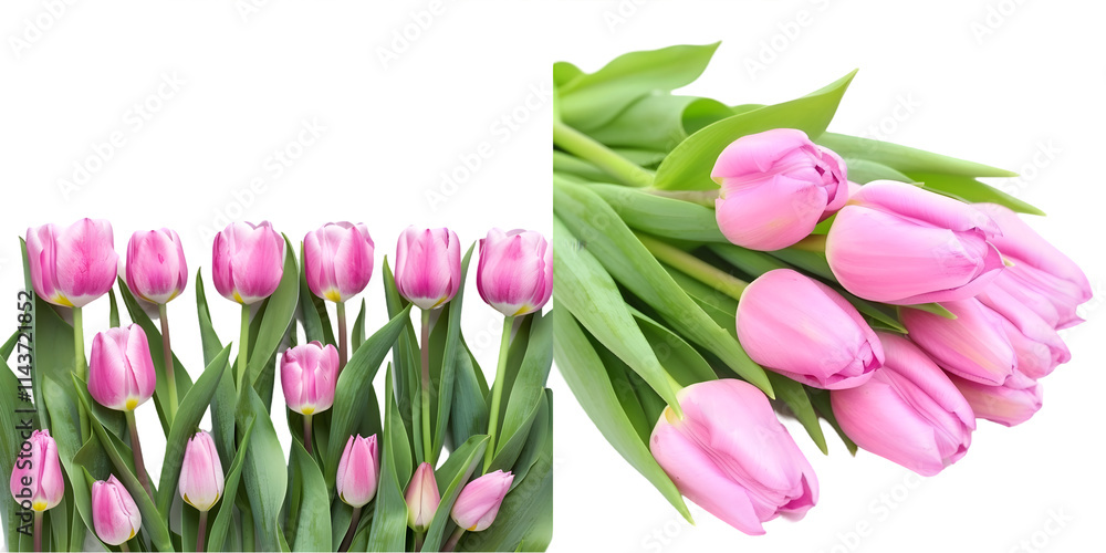 Obraz premium Pink tulips isolated on a white background. Generative AI.