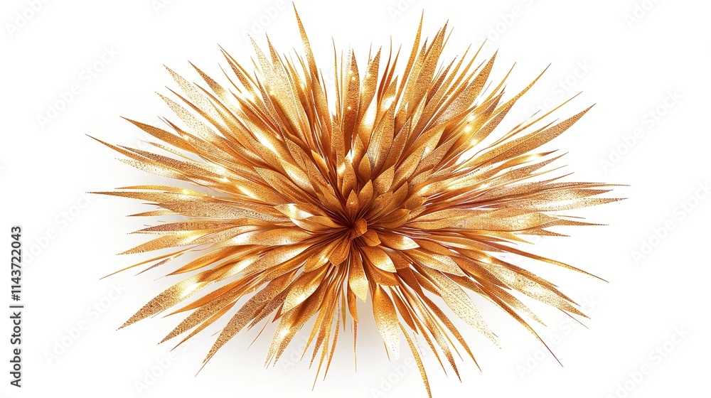 Obraz premium Three golden, stylized firework shapes on a white background.