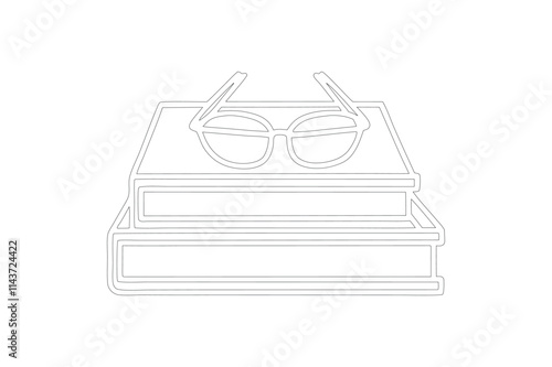 Outline Illustration of Books with Glasses on Top Educational and Intellectual Concept