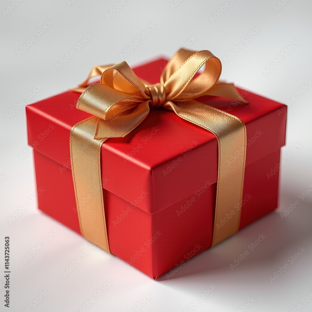 Red gift box with golden ribbon on white background. Red gift box with golden ribbon on white background.