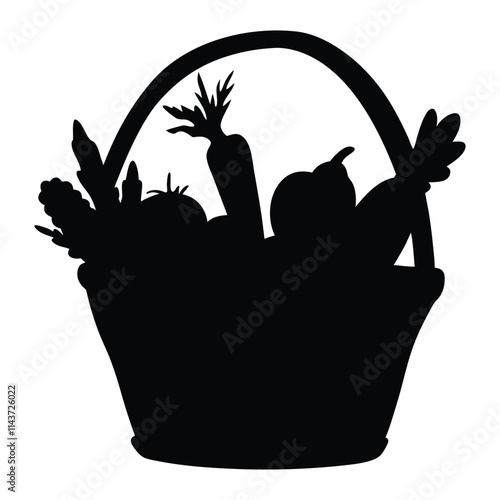 Basket full of vegetables black silhouette illustration