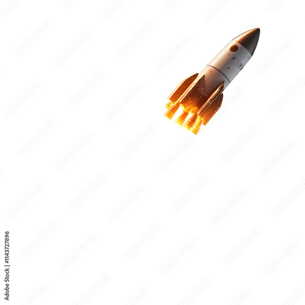 Rocket Launching with Fiery Blastoff, Smoke Trail, Isolated on Transparent Background Rocket Launching with Fiery Blastoff, Smoke Trail, Isolated on Transparent Background