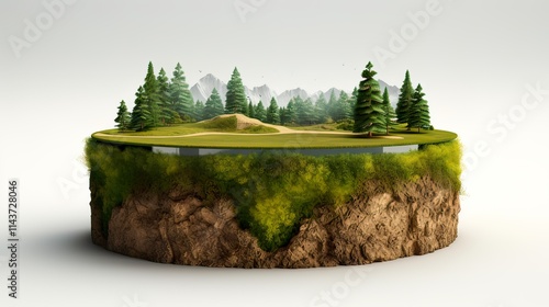 Earth land Soil layers 3D Illustration round soil ground cross section float landscape fantasy floating island