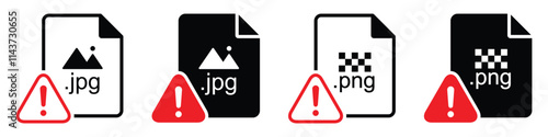 Jpg and png file format error icon, vector illustration