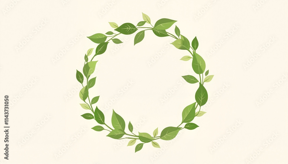 Green leaf wreath on beige background. Green leaf wreath on beige background.