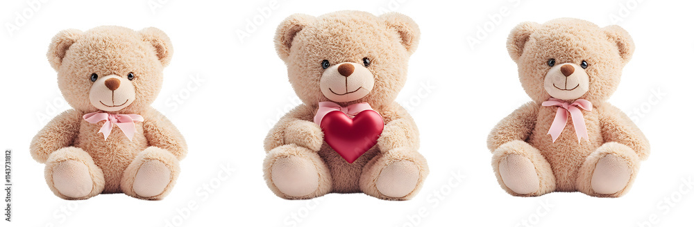 Adorable Teddy Bears Holding Hearts, Isolated on White Background Adorable Teddy Bears Holding Hearts, Isolated on White Background