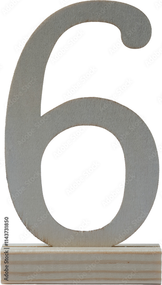 Wooden Number 6 Decorative Material Upright Transparent Background PNG