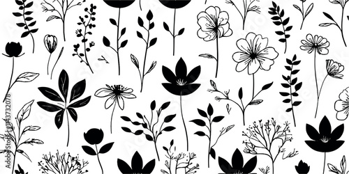 Elegant botanical line art illustration featuring delicate floral elements.