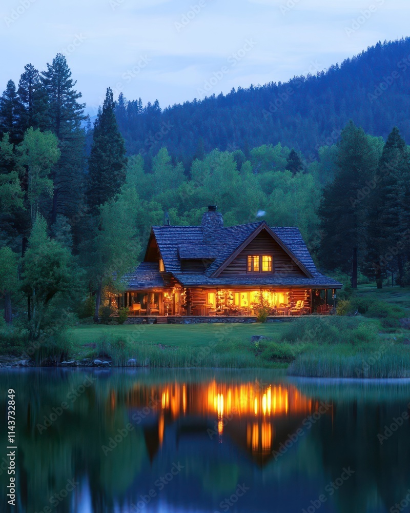 Cozy Lakeside Cabin Retreat in the Serene Forest at Twilight Cozy Lakeside Cabin Retreat in the Serene Forest at Twilight