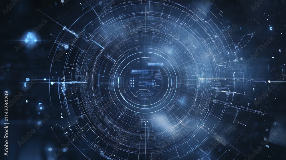 Digital blueprint composition with futuristic technology elements Digital blueprint composition with futuristic technology elements