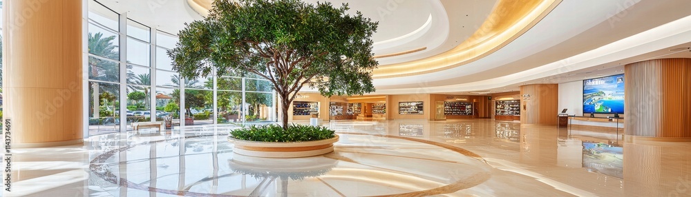 Luxurious Hotel Lobby with Greenery and Modern Design. Luxurious Hotel Lobby with Greenery and Modern Design.