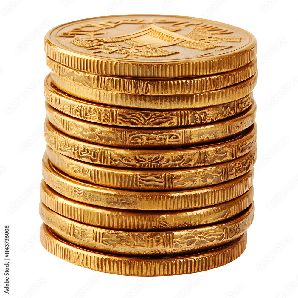 Stack of Golden Coins Isolated on White Background