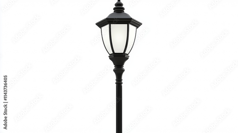 Street lamps in black metal design illuminate a minimalist urban setting at night Street lamps in black metal design illuminate a minimalist urban setting at night