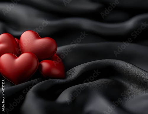 Romantic Hearts on Black Cloth