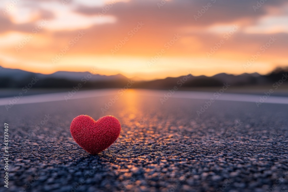 Fototapeta premium red heart on the asphalt of empty road, symbolizing love and affection on Valentine's Day