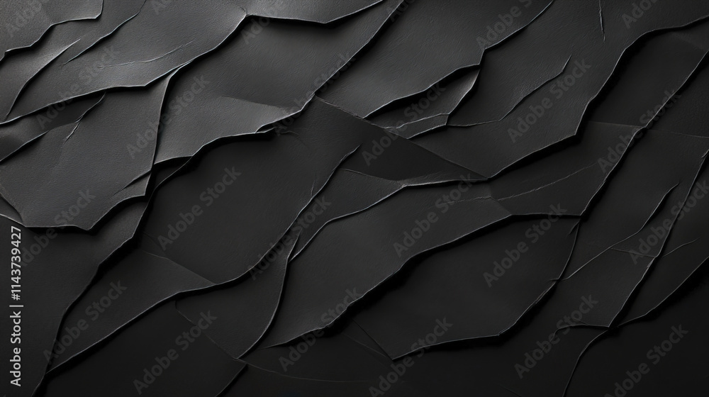 Fototapeta premium Abstract dark surface with textured black paper layers creating depth and intrigue