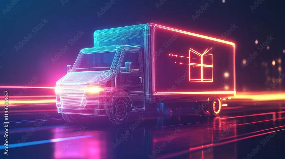A simple delivery truck with motion lines and a package icon on the side