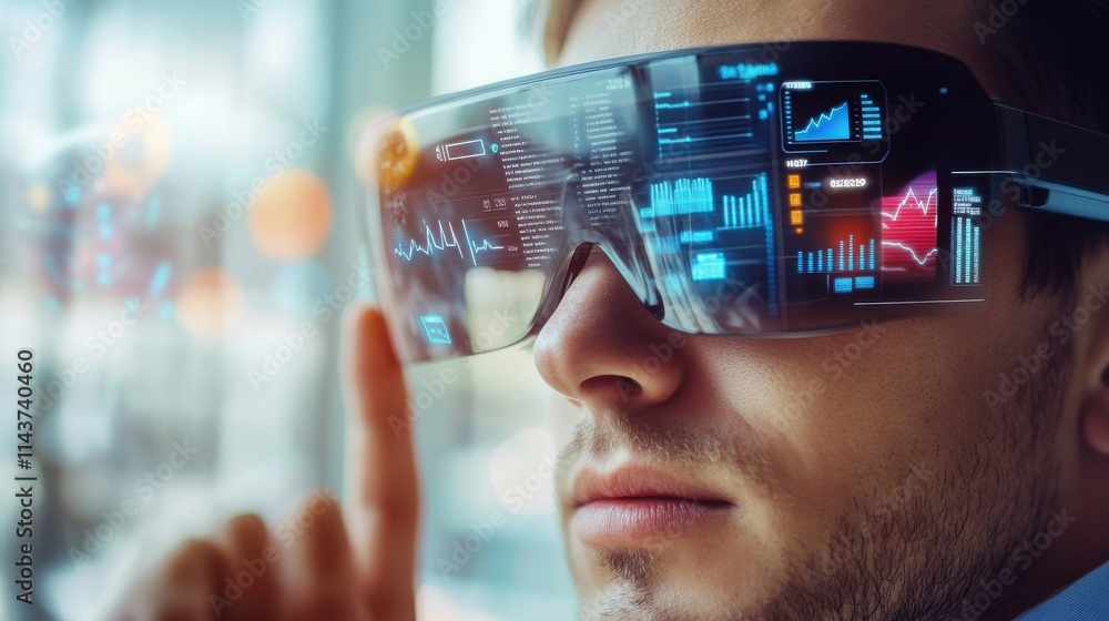 Healthcare worker utilizes augmented reality technology to analyze patient data in a clinical setting Healthcare worker utilizes augmented reality technology to analyze patient data in a clinical setting