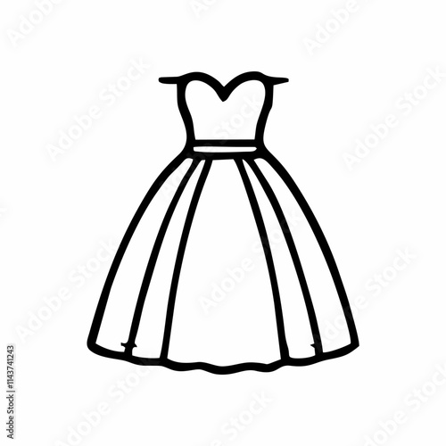 a minimalist and elegant dress design. It features a sleeveless bodice with a heart-shaped neckline and a flared skirt, symbolizing femininity, fashion, and formal wear.