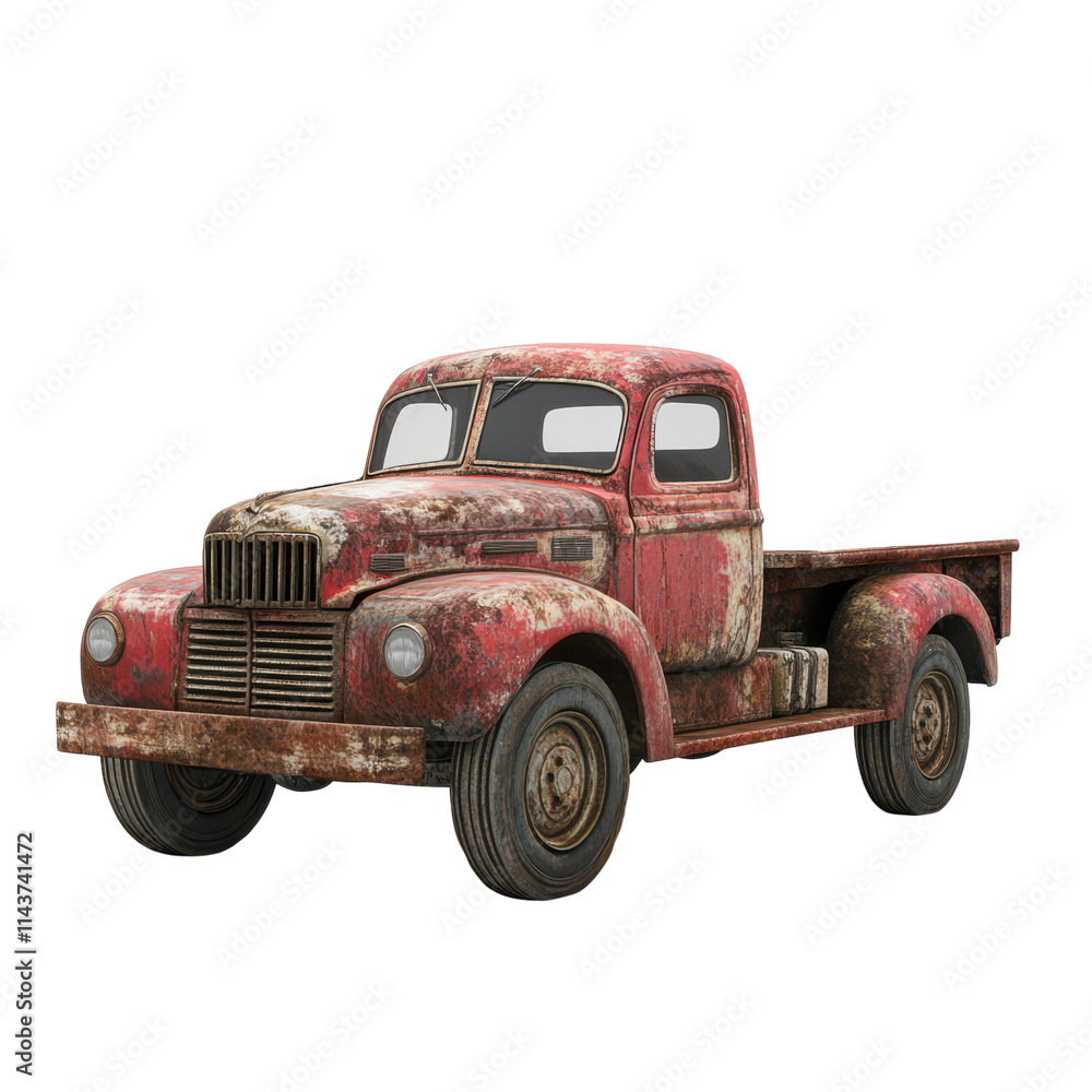 3D Rendering of an Old Truck Isolated on a White Background Ideal for Transportation or Vintage Themes and Transparent background.