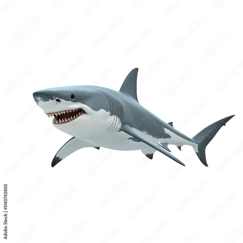 Naklejka premium Realistic 3D Shark Isolated on White Background for Educational and Decorative Uses and Transparent background.
