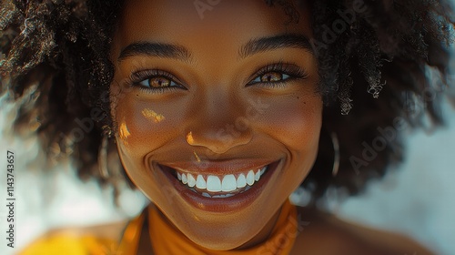 Wallpaper Mural Vibrant Portrait of a Young Woman with Natural Curly Hair and Smile Torontodigital.ca