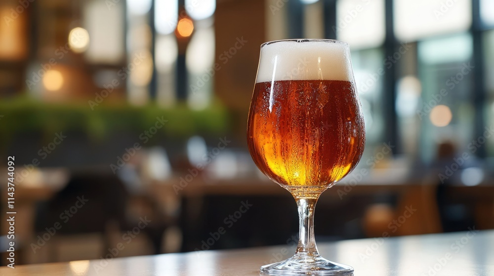 Refreshing beer served in a transparent glass, featuring dark amber hues, condensation, and floating ice. Refreshing beer served in a transparent glass, featuring dark amber hues, condensation, and floating ice.