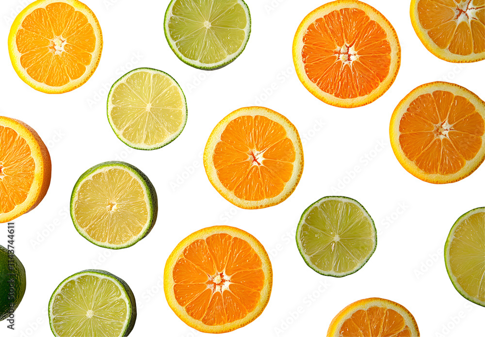 Fototapeta premium Citrus Fruit Slices, Oranges, Limes, Background Transparent