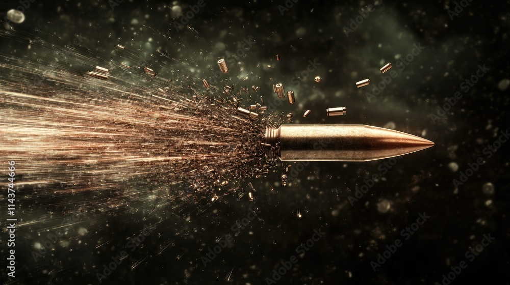 Suspended bullet in flight, surrounded by faint motion trails, symbolizing precision. Suspended bullet in flight, surrounded by faint motion trails, symbolizing precision.