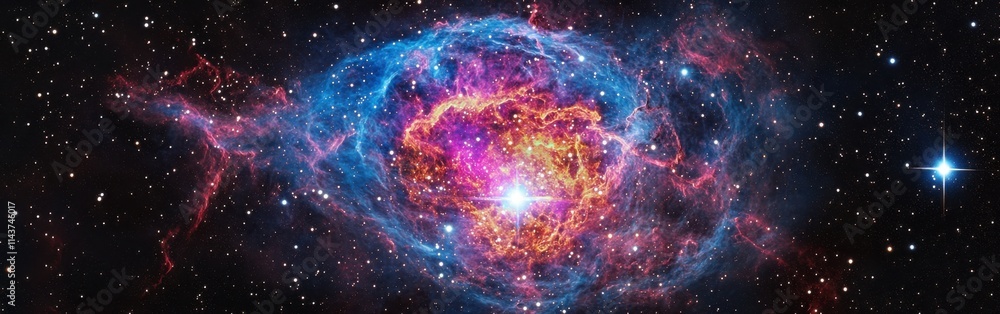 Close-up view of a breathtaking supernova displaying brilliant colors and cosmic details in the vast universe Close-up view of a breathtaking supernova displaying brilliant colors and cosmic details in the vast universe