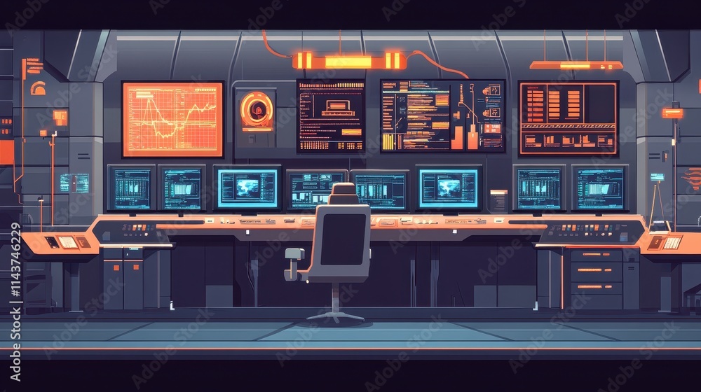 A sophisticated vector cybersecurity command center with multiple ...