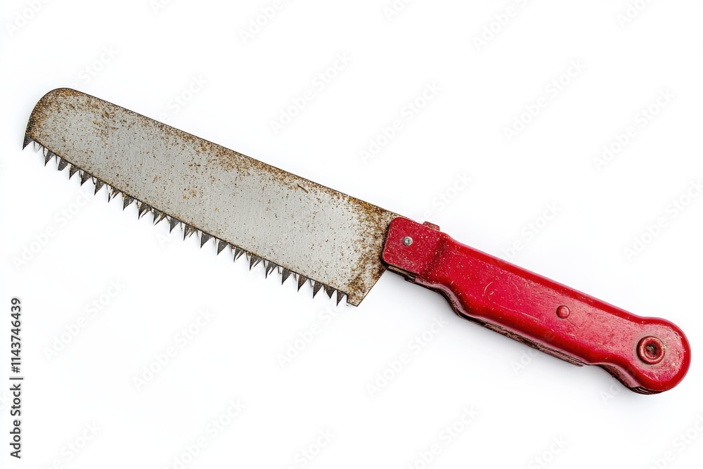 Saw with a red handle isolated on white background Saw with a red handle isolated on white background