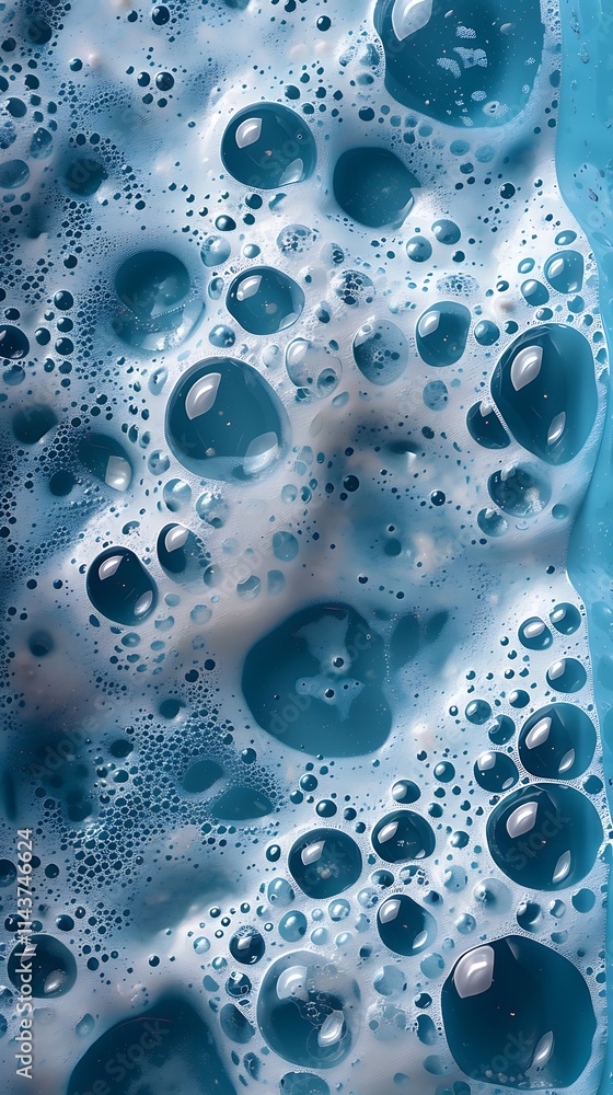 Vivid Detergent Foam Bubbles on a Bright Blue Background Vivid Detergent Foam Bubbles on a Bright Blue Background