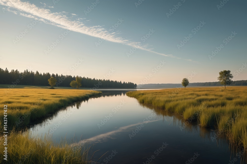 Obraz premium there is a small stream running through a grassy field