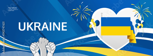 Ukraine Independence Day greeting banner concept. August 24th is celebrated as Ukrainians National Day. Nice template with flag and raised fist, great for nationalism poster.