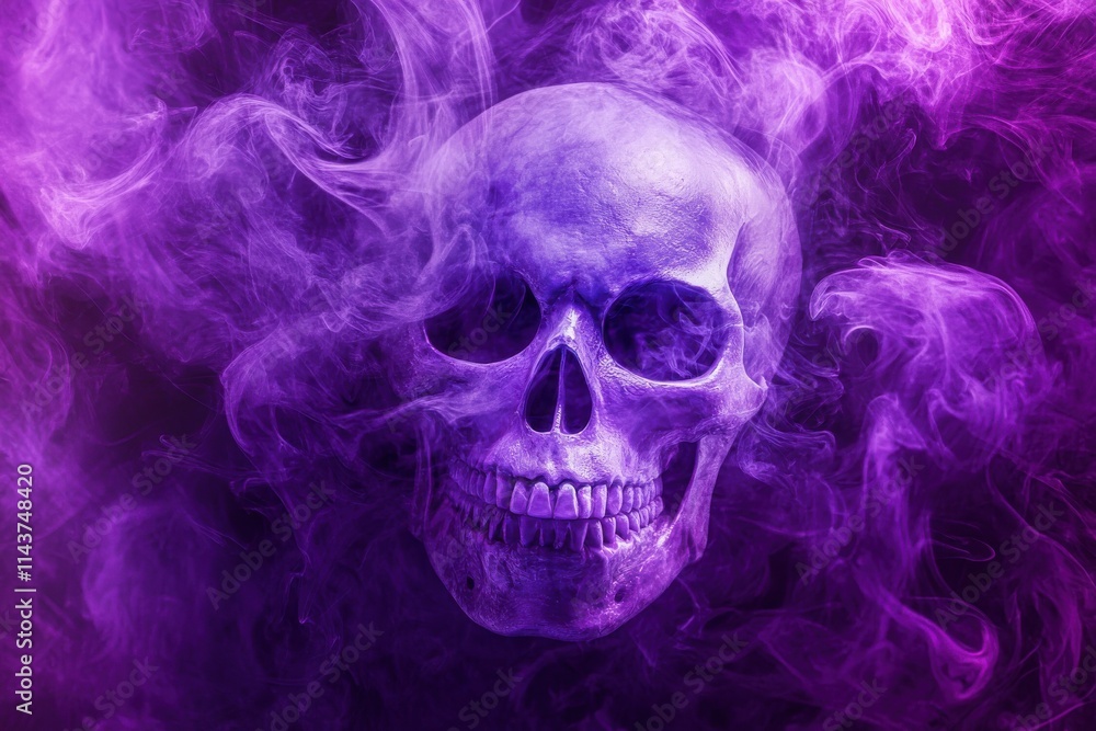 Skull purple smoke ethereal mystical dark background swirling vapor eerie supernatural Skull purple smoke ethereal mystical dark background swirling vapor eerie supernatural