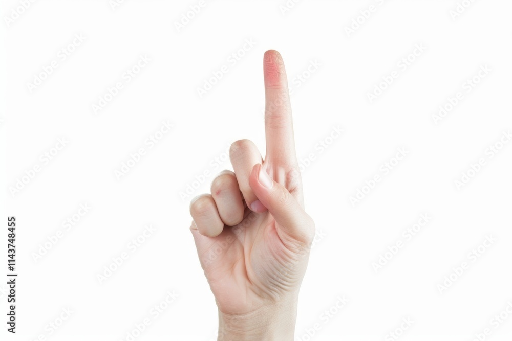 A hand with the index finger pointing up, isolated on a white background, clear and simple. Soft studio lighting. A hand with the index finger pointing up, isolated on a white background, clear and simple. Soft studio lighting.